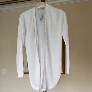 NWT LOFT Petites Open Front White Linen Knit Cardigan